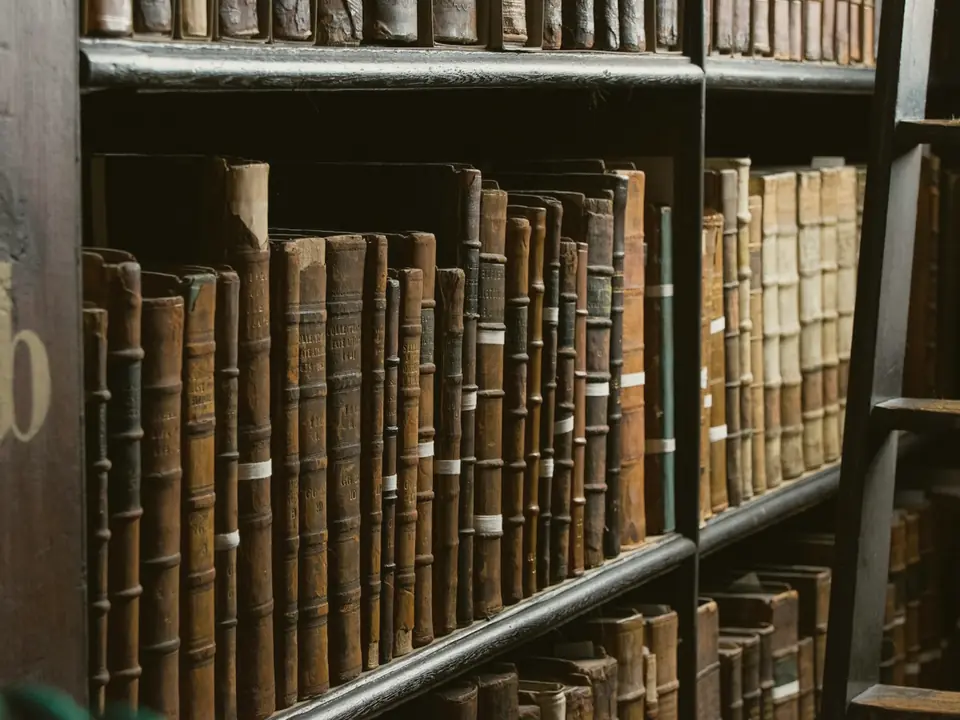 Archive shelves of old bound volumes