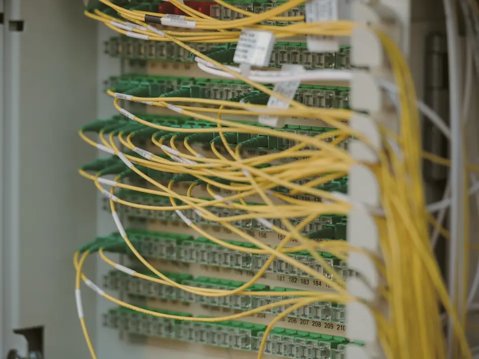 Fibre cables neatly connected to a patch panel